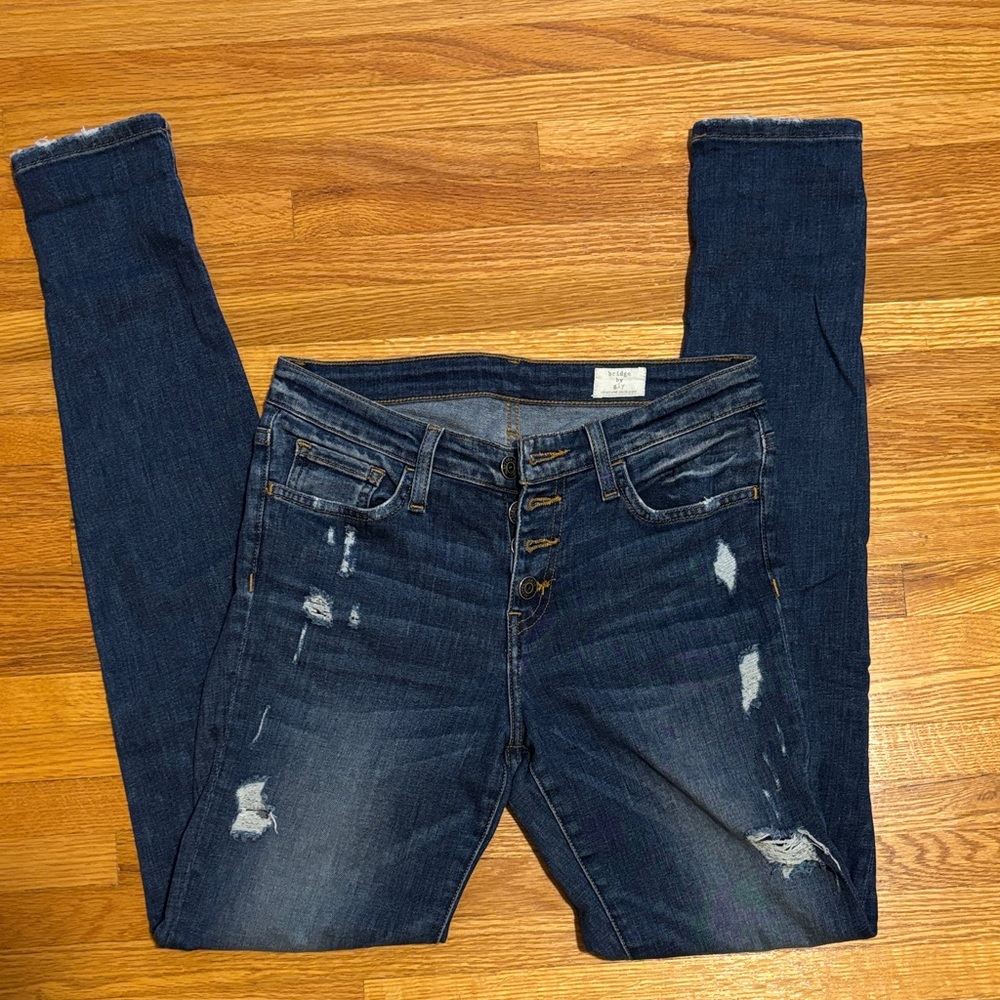 Bridge by Gly Mid-rise Dark Blue Distressed Skinny Jeans